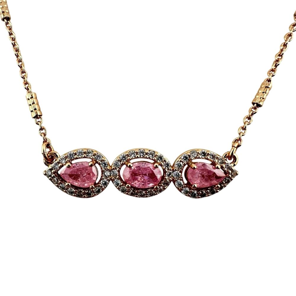 Bomb Party Pink Frosted Crystal Cubic Zirconia Rose Gold Plated 21" Necklace